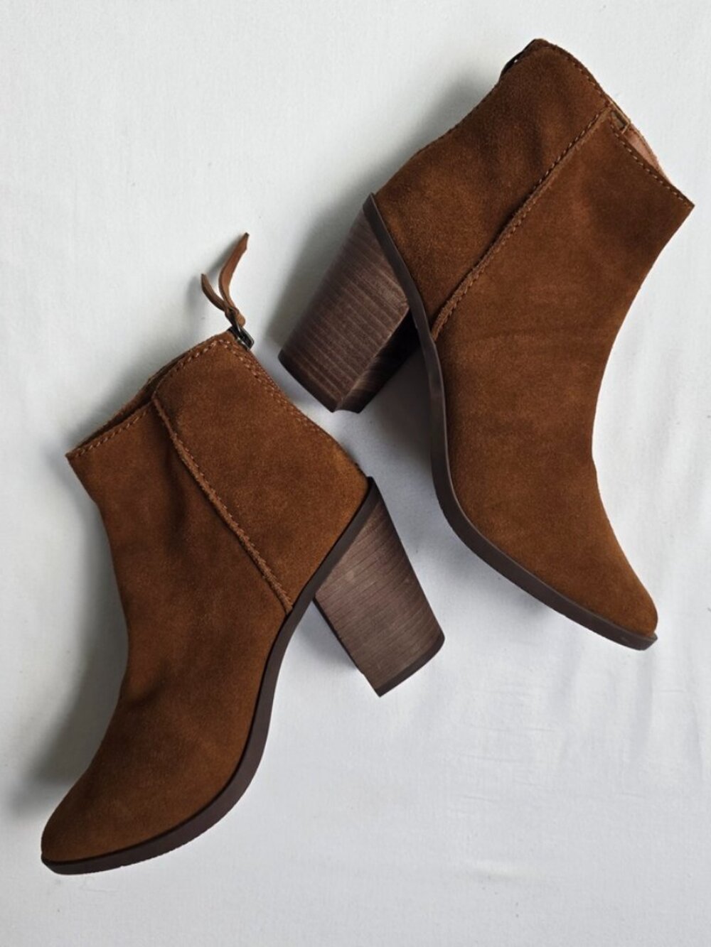 BP Nordstrom Suede Leather Booties Back Zip Tassel Boho Block Heel 7 Brown